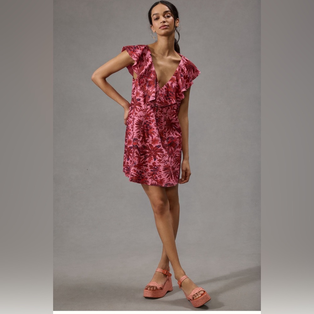 Anthropologie Pilcro Ruffle V-Neck Shift Dress, Large